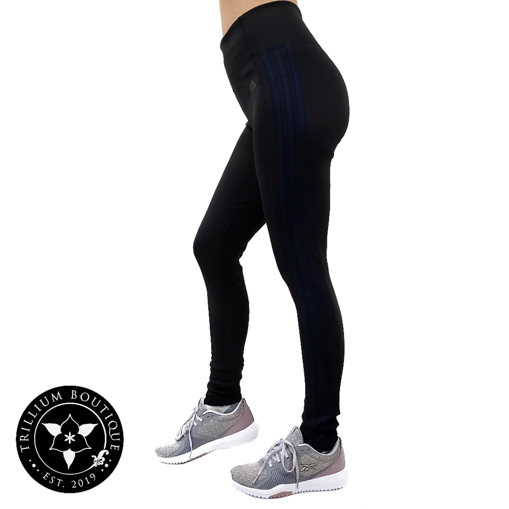 Adidas Climalite Women's 3 Stripe Tights Mid Rise (Black/Navy) NWT - Picture 5 of 7
